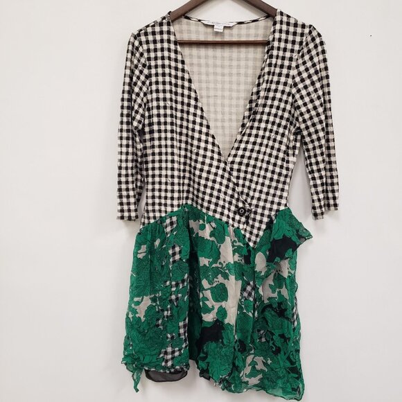 Diane Von Furstenberg Womens Silk Wrap Mini Dress Size 14 Gingham Sheer Picnic - Picture 1 of 14